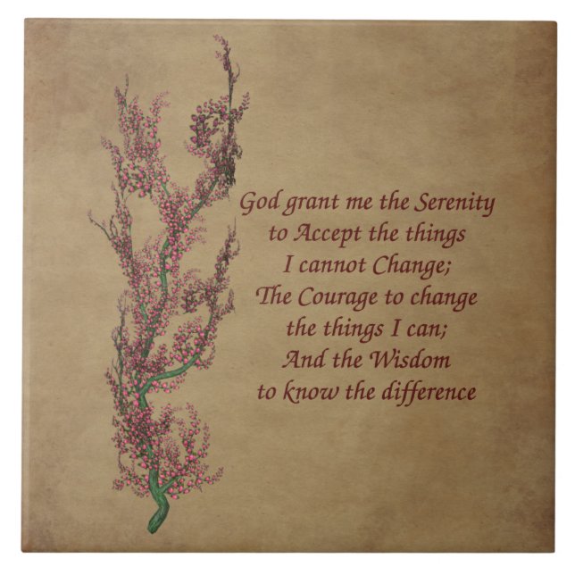 Serenity Prayer Floral Inspirational Quote Tile (Front)