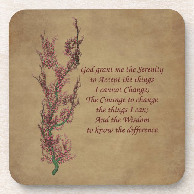 Serenity Prayer Flowers Inspirational Coaster Set (Front)