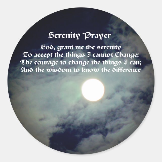 Serenity Prayer Full Moon Inspirational  Classic Round Sticker (Front)