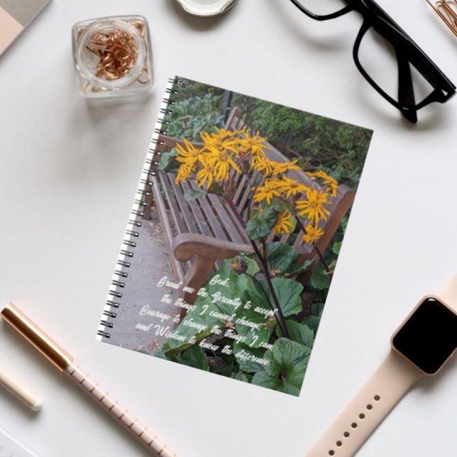 Serenity Prayer Garden Bench Floral Notebook (In Situ)
