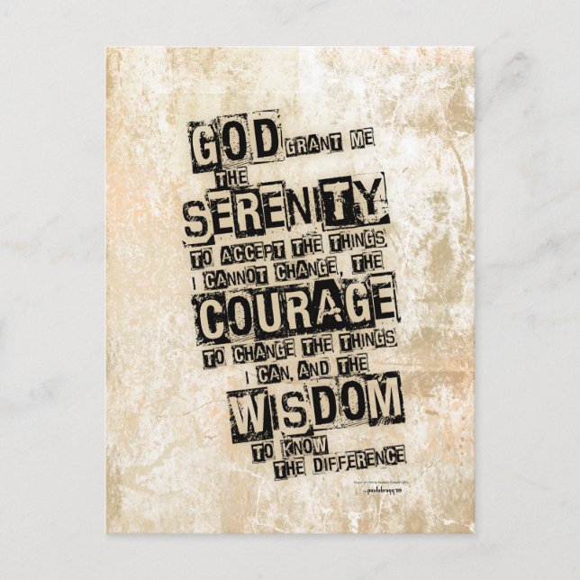 Serenity Prayer: Grunge Black & Tan, Recovery Postcard (Front)