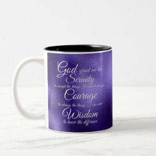 Serenity Prayer in white on purple Two-Tone Coffee Mug
