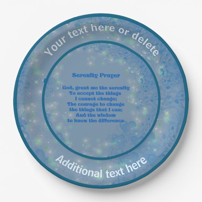 Serenity Prayer Inspirational Personalised Party  Paper Plate (Front)