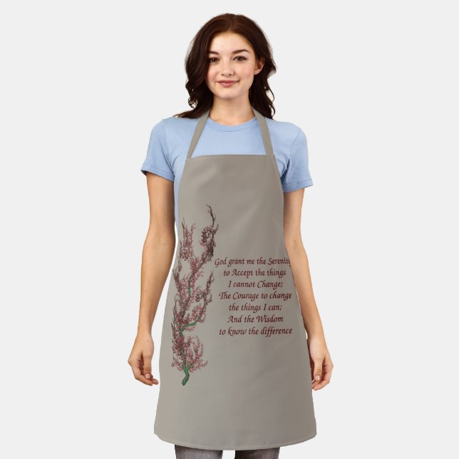 Serenity Prayer Inspirational Quote Floral Apron (Worn)