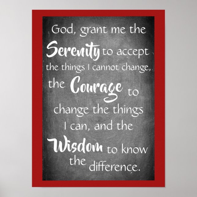 Serenity Prayer Inspiring Quote Modern Red Gray  Poster (Front)