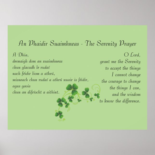 Serenity Prayer Irish English Poster (Front)