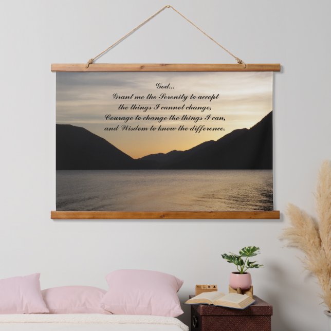 Serenity Prayer Lake Sunset Landscape Hanging Tapestry (Bedroom)