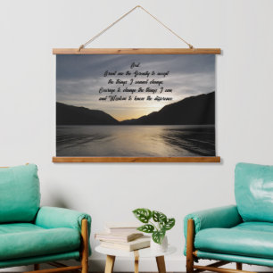 Serenity Prayer Lake Sunset Silhouette Photo Hanging Tapestry
