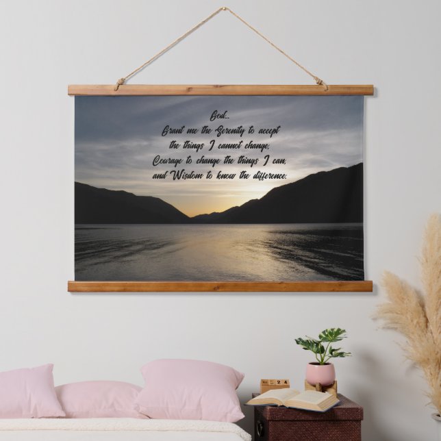 Serenity Prayer Lake Sunset Silhouette Photo Hanging Tapestry (Bedroom)