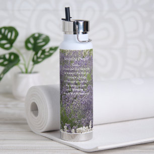Serenity Prayer Lavender Garden Floral Water Bottle