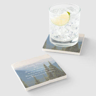 Serenity Prayer Misty Mountains Landscape Stone Coaster