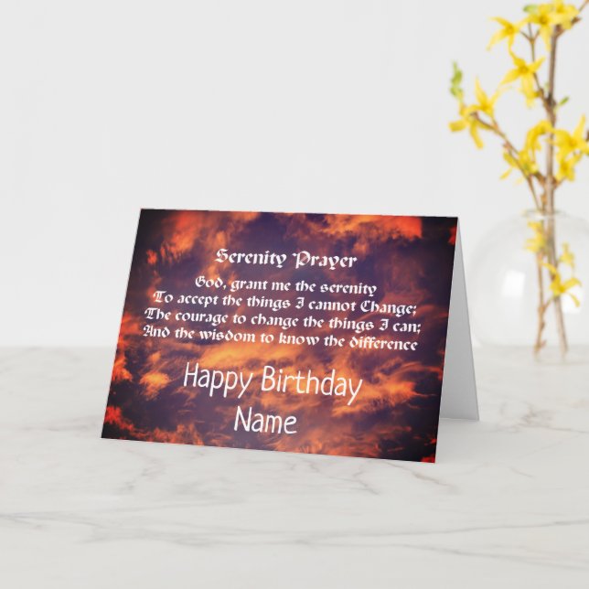 Serenity Prayer Morning Sky Personalised Birthday  Card (Yellow Flower)