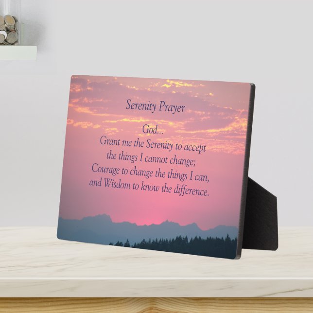 Serenity Prayer Mountains and Pink Sunset Plaque (In Situ)