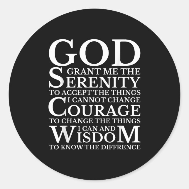 Serenity Prayer Na Aa Sober Recovery  Classic Round Sticker (Front)