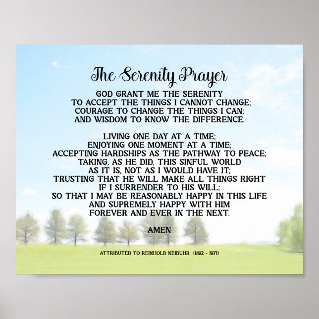 Serenity Prayer On Peaceful Landscape Art  Poster (Front)