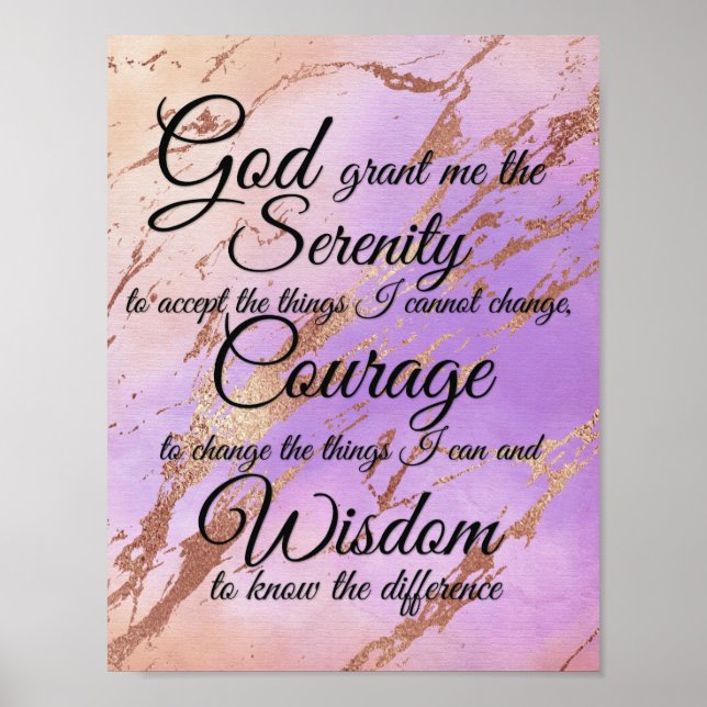 Serenity Prayer on pink, violet, rose gold back Poster (Front)
