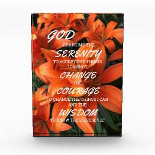 Serenity Prayer Orange Lily Floral Photo Block
