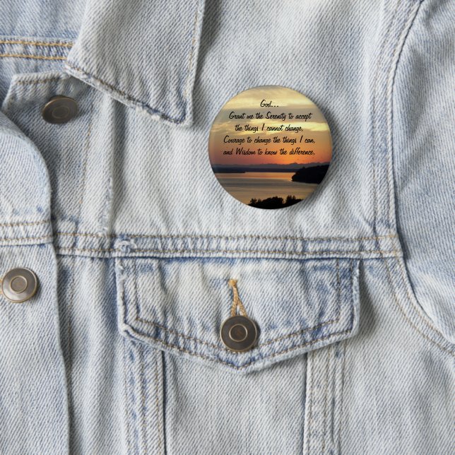 Serenity Prayer Orange Seascape Sunset 6 Cm Round Badge (In Situ)