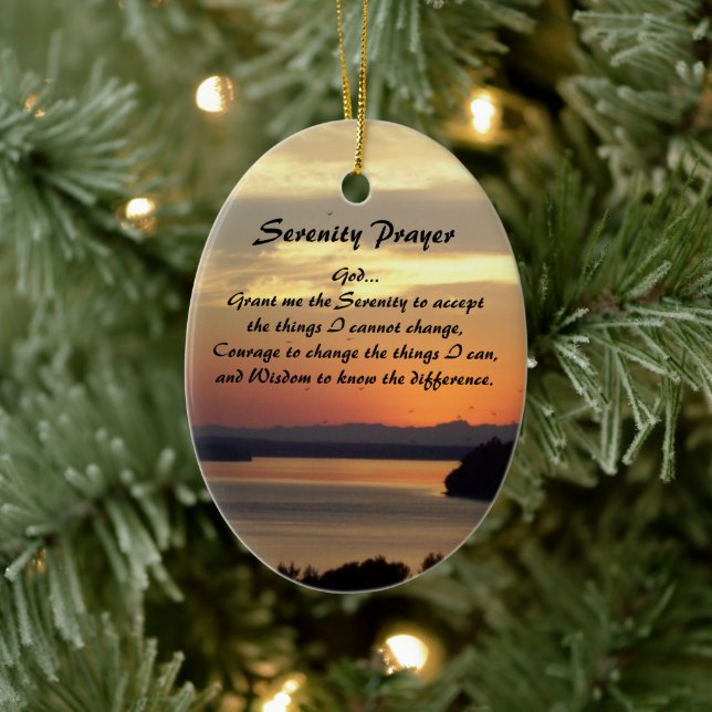 Serenity Prayer Orange Seascape Sunset Ceramic Tree Decoration (Tree)