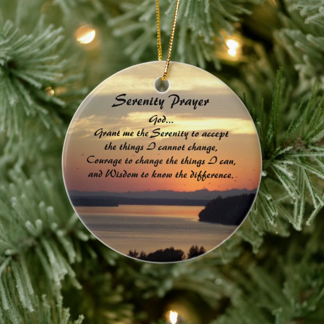Serenity Prayer Orange Seascape Sunset Ceramic Tree Decoration (Tree)