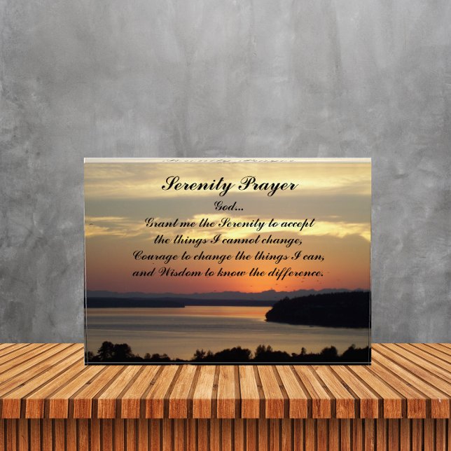 Serenity Prayer Orange Seascape Sunset Photo Block (In Situ)