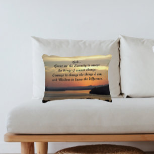 Serenity Prayer Orange Seascape Sunset Photo Decorative Cushion