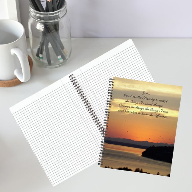 Serenity Prayer Orange Seascape Sunset Photo Notebook (In Situ)