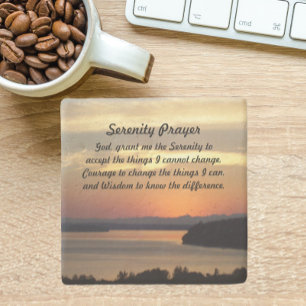 Serenity Prayer Orange Seascape Sunset Stone Coaster
