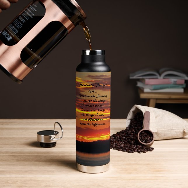 Serenity Prayer Orange Sunset Landscape Water Bottle (Coffee)