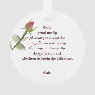 Serenity Prayer Ornament with One Rose