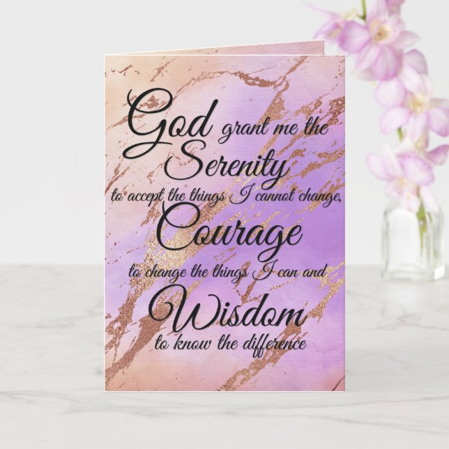 Serenity Prayer over pink, gold, rose gold back Ca Card (Orchid)