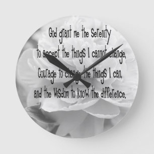 Serenity Prayer Peony Round Clock