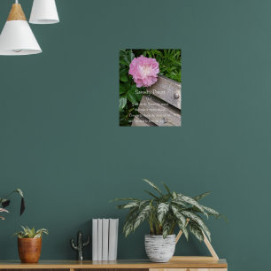 Serenity Prayer Pink Peony and Wooden Bench  Poster