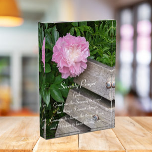 Serenity Prayer Pink Peony Bloom Floral Photo Block