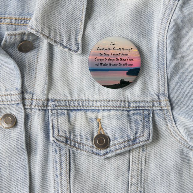 Serenity Prayer Pink Seascape Sunset 6 Cm Round Badge (In Situ)
