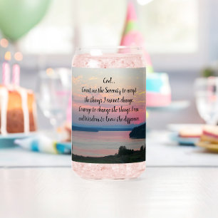 Serenity Prayer Pink Seascape Sunset Can Glass