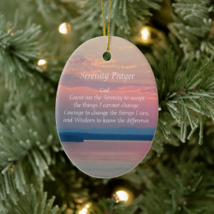Serenity Prayer Pink Seascape Sunset Ceramic Tree Decoration