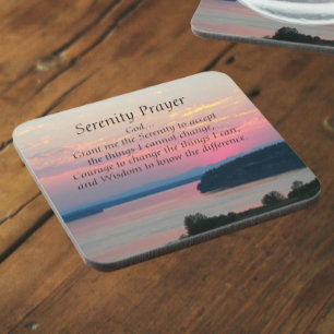 Serenity Prayer Pink Seascape Sunset Coaster