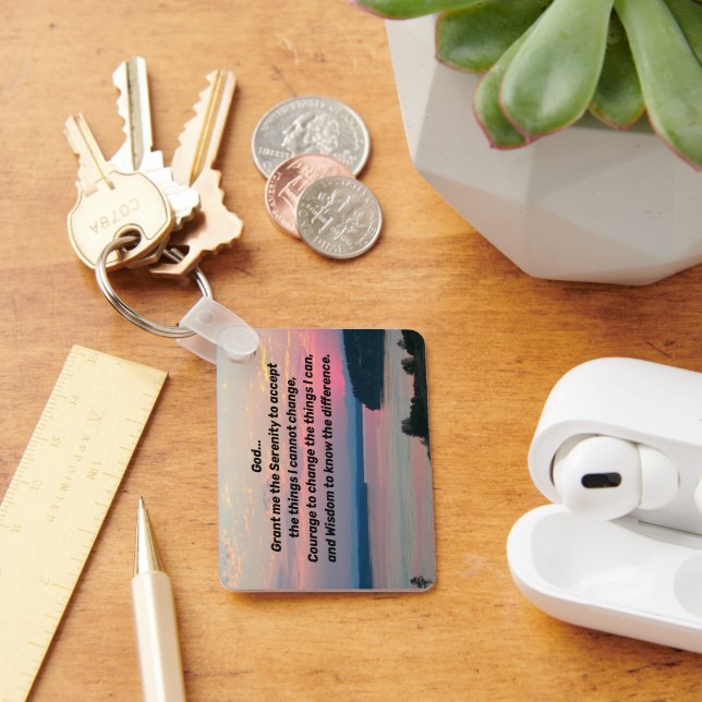 Serenity Prayer Pink Seascape Sunset Key Ring (Desk)