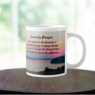 Serenity Prayer Pink Seascape Sunset Large Coffee Mug