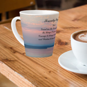 Serenity Prayer Pink Seascape Sunset Latte Mug