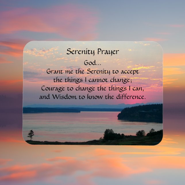 Serenity Prayer Pink Seascape Sunset Magnet (Clouds Background)