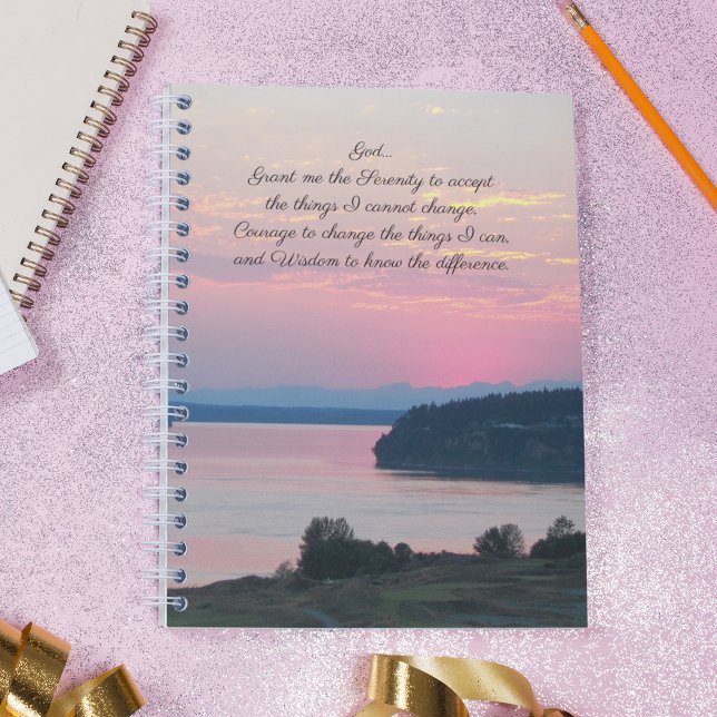Serenity Prayer Pink Seascape Sunset Notebook (In Situ)
