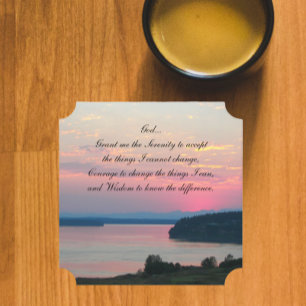 Serenity Prayer Pink Seascape Sunset Paper Coaster