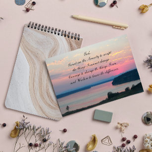 Serenity Prayer Pink Seascape Sunset Photo Blank Card