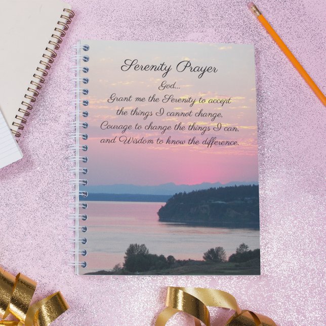 Serenity Prayer Pink Seascape Sunset Photo Noteboo Notebook (In Situ)