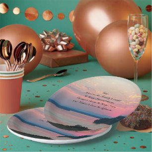 Serenity Prayer Pink Seascape Sunset Photo Paper Plate