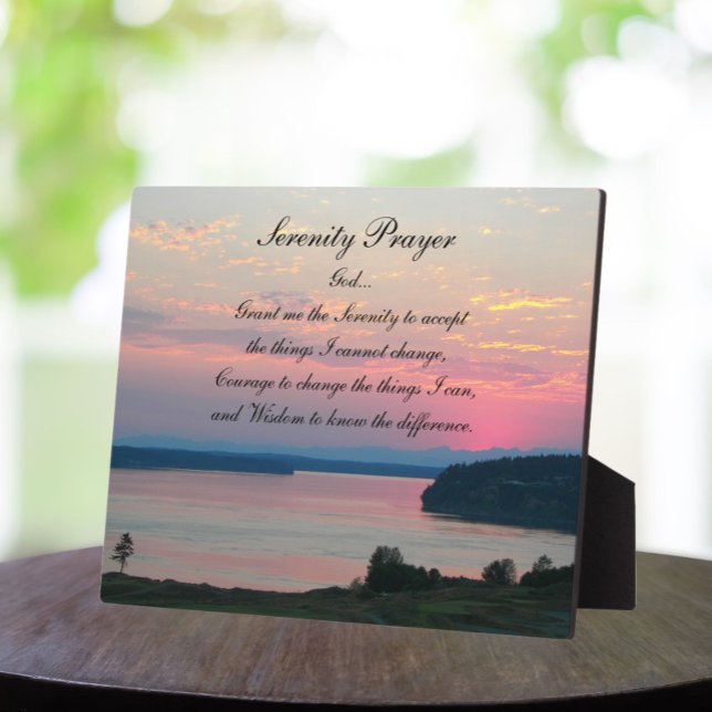 Serenity Prayer Pink Seascape Sunset Photo Plaque (In Situ)