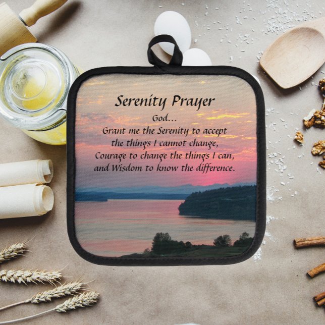 Serenity Prayer Pink Seascape Sunset Pot Holder (In Situ)
