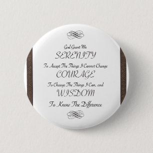 serenity prayer poem with metallic gold trim 6 cm round badge